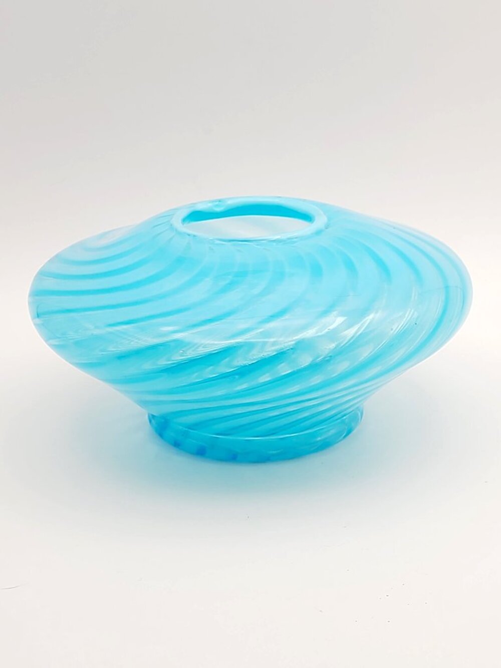 Vintage Fenton Blue Opalescent Spiral Optic Swirl Special Rose Bowl 1930s